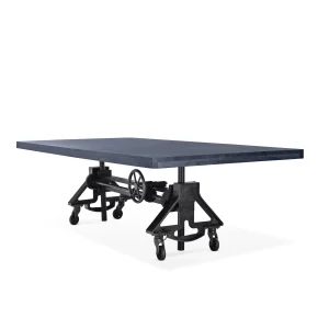 Otis Steel Dining Table - Adjustable Iron Base - Casters - Gray Top - 8 ft