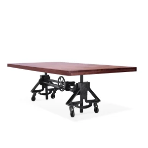 Otis Steel Dining Table - Adjustable Base - Casters - 8 ft Provincial Top