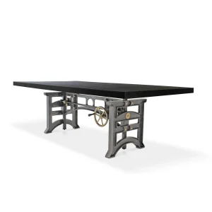Harvester Industrial Dining Table - Iron Adjustable Base – 8 ft Ebony Rustic