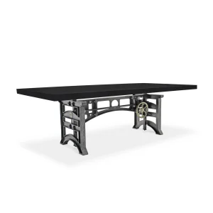 Harvester Industrial Dining Table - Iron Adjustable Base - 8 ft Ebony Top