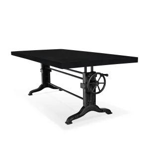 Frederick Industrial Dining Table Desk - Adjustable Iron - Ebony Top