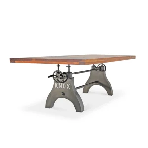 KNOX Adjustable Height Dining Table - Steel Base - 8 ft Acacia Top Rustic Deco Share