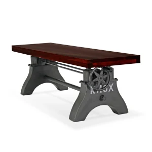 KNOX Adjustable Height Dining Bench - Steel Base - Mahogany Wood Seat