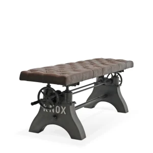 KNOX Adjustable Bench Dining to Bar Height - Steel Base - Brown Leather Seat