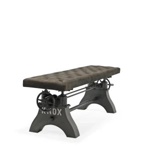 KNOX Adjustable Bench Dining to Bar Height - Steel Base - Gray Velvet Seat