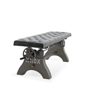 KNOX Adjustable Bench Dining to Bar Height - Steel Crank - Black Leather Seat