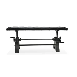 KNOX Adjustable Bench Dining to Bar Height - Steel Crank - Black Leather Seat
