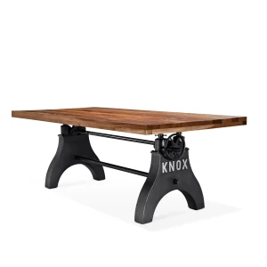 KNOX Adjustable Dining Table - Industrial Cast Iron Base - Rustic Walnut