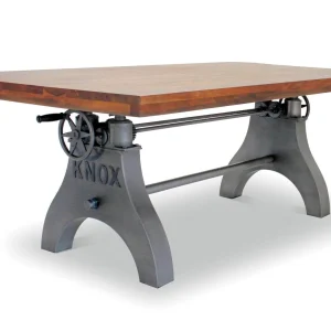 KNOX Adjustable Dining Table - Embossed Steel Base - Acacia Top