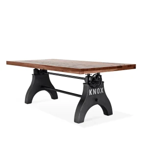 KNOX Adjustable Height Dining Table - Steel Base - Rustic Mahogany