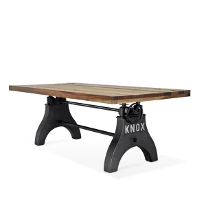 KNOX Adjustable Height Dining Table - Steel Crank Base - Rustic Oak