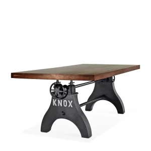 KNOX Adjustable Height Dining Table - Steel Crank Base - Walnut Top