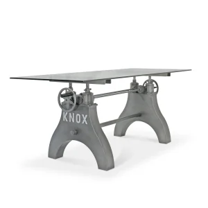 KNOX Industrial Writing Table Desk - Adjustable Height Steel Base - Glass Top