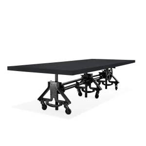 Otis Steel Communal Table - Adjustable Iron Base - Casters - Ebony Top
