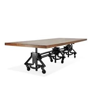 Otis Steel Communal Table - Adjustable - Iron Base - Casters - Natural Top
