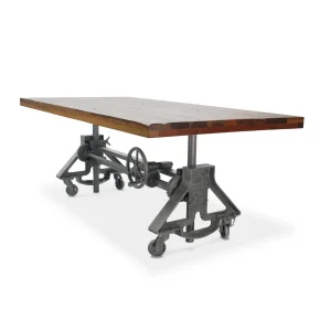 Otis Steel Dining Table - Adjustable Height - Casters - Rustic Natural