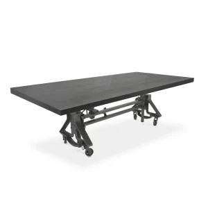 Otis Steel Dining Table - Adjustable Iron Base - Casters - 8ft Ebony Top
