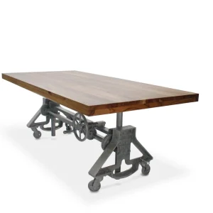 Otis Steel Dining Table - Adjustable Height - Iron Base - Casters - Natural