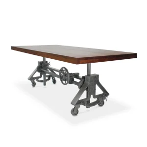 Otis Steel Dining Table - Adjustable Height - Iron Base - Casters - Provincial