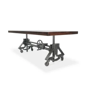 Otis Steel Dining Table - Adjustable Height - Iron Base - Casters - Walnut