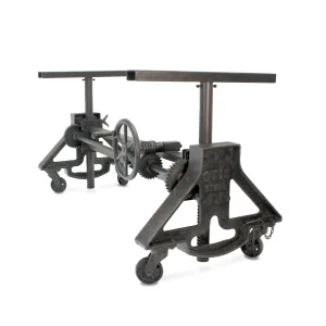 Otis Steel Dining Table - Adjustable - Casters - 8 ft Walnut Top